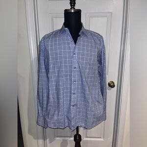 Lanvin White and Blue Plaid Check Dress Shirt 17.5 Made In Italy 🇮🇹